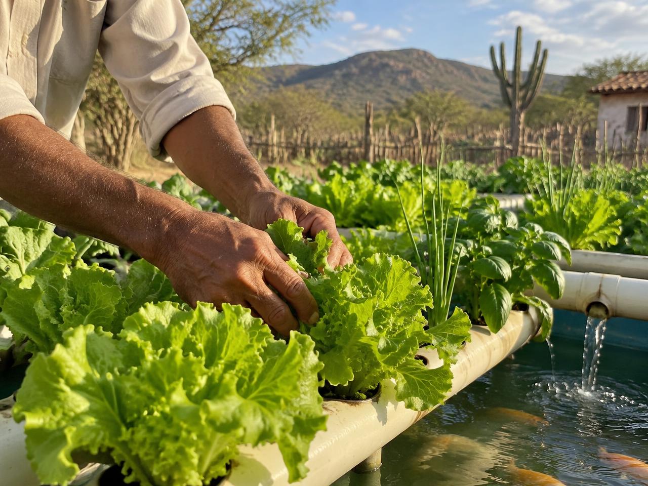 Cultivo de hortaliças em sistema de aquaponia no Sertão